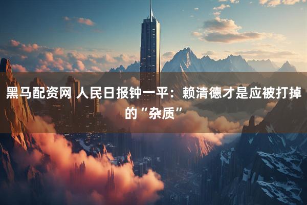 黑马配资网 人民日报钟一平：赖清德才是应被打掉的“杂质”